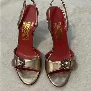 Salvatore Ferragamo Gold and Red Heels